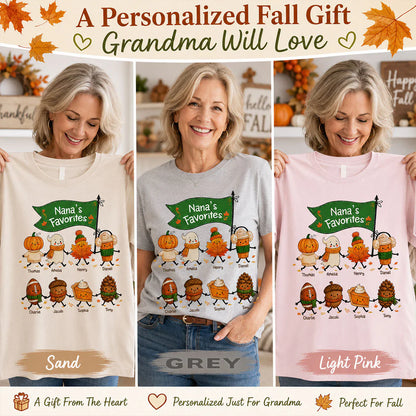 Classic Tee with Cute Pumpkin, Ghost & Leaf Holding Hands, Personalized Creative Gift for Grandma