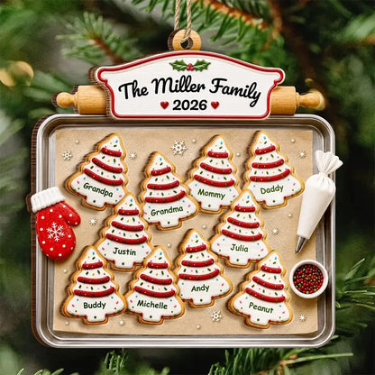 2-Layer Wooden Ornament, Personalized Family Tree Cookies in Warm Red & Green, Creative Gift for Parents