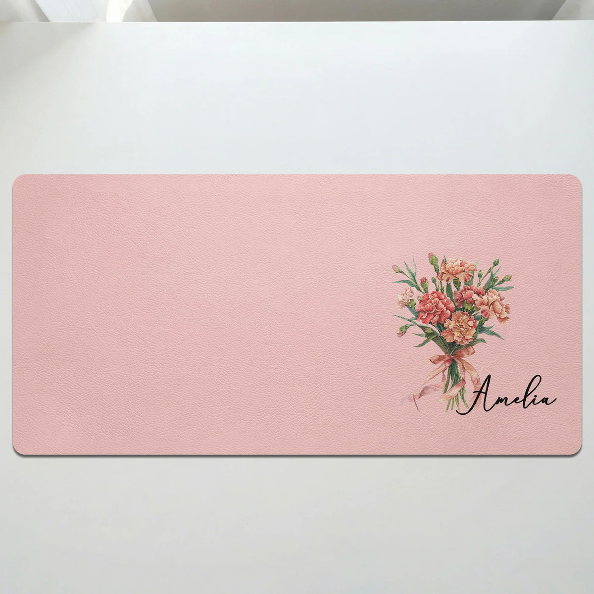 Personalized Birth Flower Leather Desk Mat, Purple Daisy Workspace Decor, Unique Gift for Her