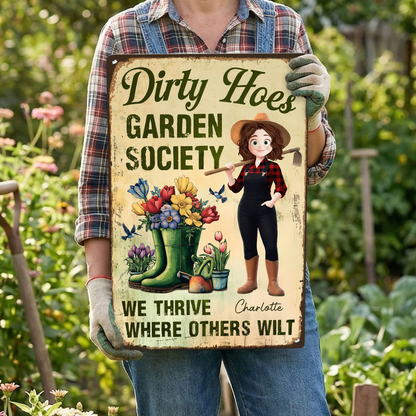 Personalized Rectangular Iron Sign Dirty Hoes Garden Society Funny Vintage Garden Decor, Unique Gift for Plant Lovers