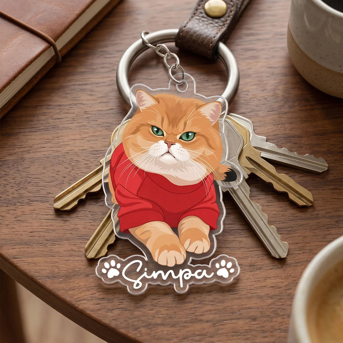 Custom Pet Portrait Acrylic Keychain, Cute Cartoon Dog Or Cat Charm Gift For Her & Pet Owners