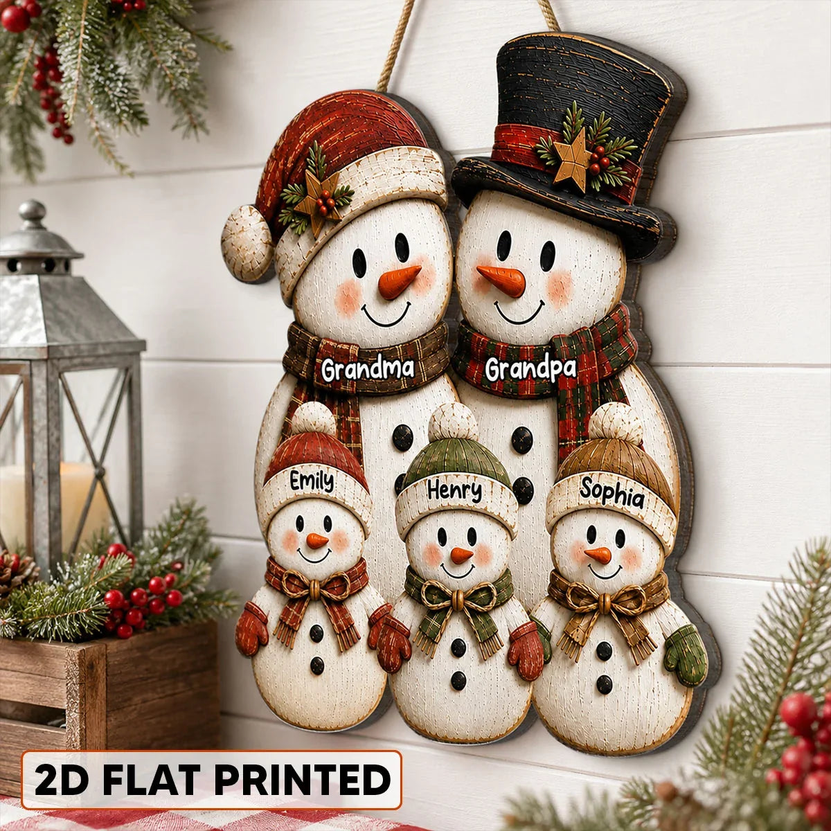 Personalized Wooden Sign, Heartwarming Grandparents and Grandkids Snowman Scene, Creative Family Gift