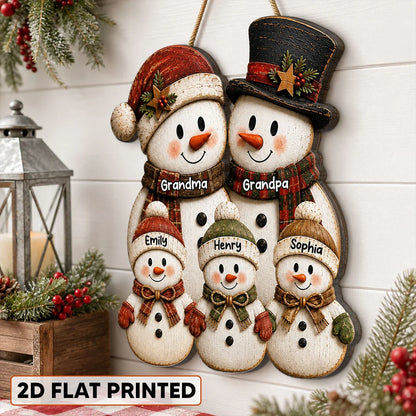 Personalized Wooden Sign, Heartwarming Grandparents and Grandkids Snowman Scene, Creative Family Gift