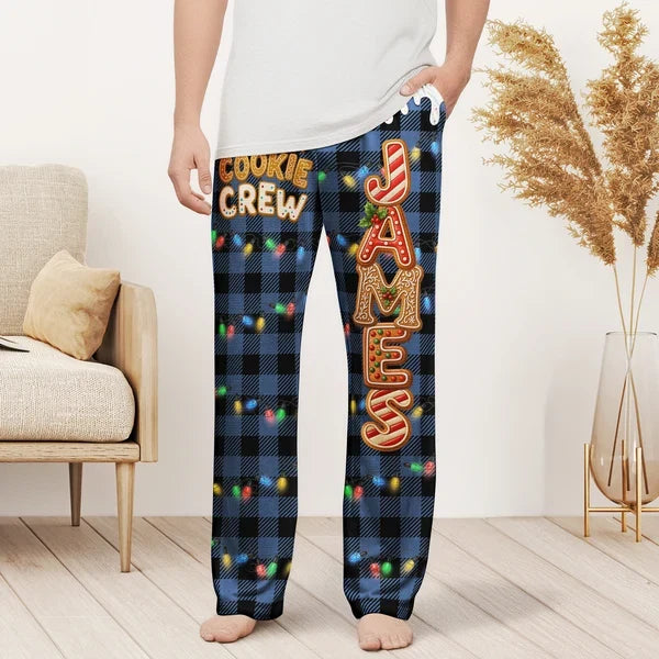 Printed Lounge Pants, Personalized Cookie Crew Lights and Plaid, Heartwarming Creative Christmas Gift for Family