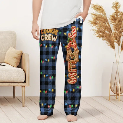 Printed Lounge Pants, Personalized Cookie Crew Lights and Plaid, Heartwarming Creative Christmas Gift for Family