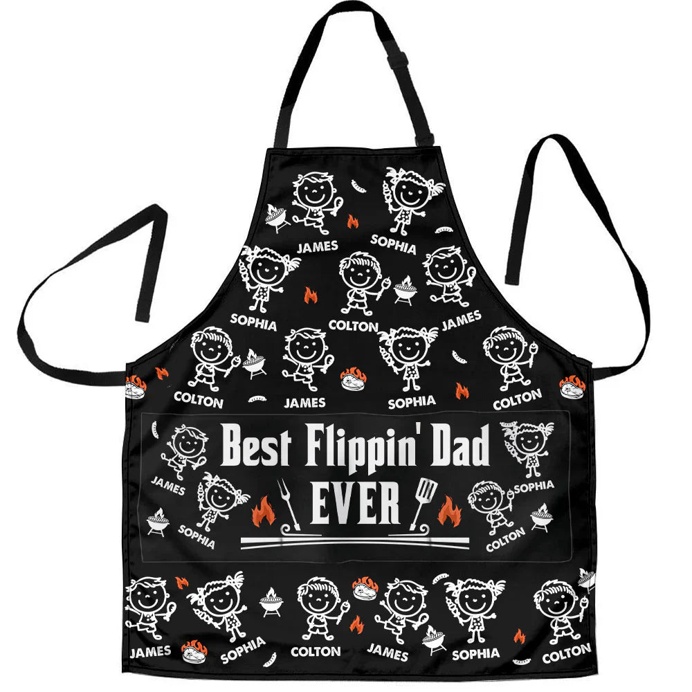 Personalized Waterproof 4-Pocket Apron with Cartoon Kids, Unique Creative Gift for Dad's Grilling