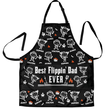 Personalized Waterproof 4-Pocket Apron with Cartoon Kids, Unique Creative Gift for Dad's Grilling
