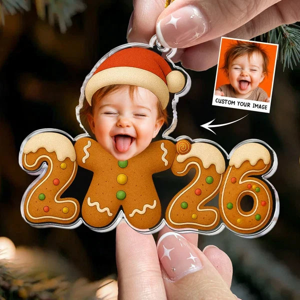 Personalized Acrylic Ornament, Joyful Baby Gingerbread Design by Christmas Tree, Unique Gift for New Parents