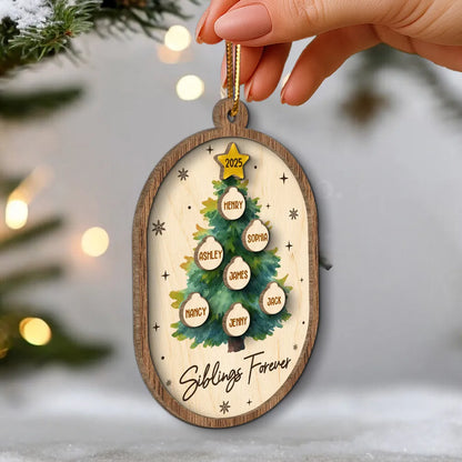 Personalized 2-Layer Wooden Ornament for Siblings Christmas Tree Decor, Custom Family Names Keepsake Gift