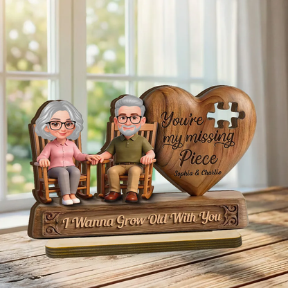 Personalized 2-Layer Wooden Plaque with Elderly Couple Holding Hands, You're My Missing Piece, Unique Gift for Couples