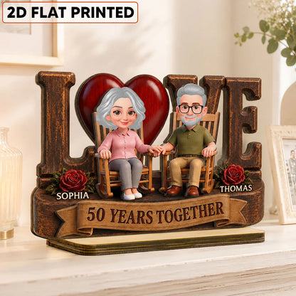 Personalized 2-Layer Wooden Plaque, Senior Couple Holding Hands, Unique Anniversary Gift