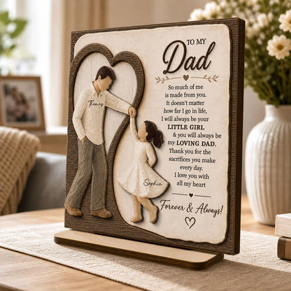 Personalized 2-Layer Wooden Plaque for Dad, Father & Daughter Holding Hands, Unique Gift From Daughter