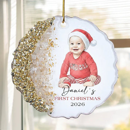 Personalized Resin Ornament, Seated Baby Watercolor Portrait, First Christmas Keepsake, Unique Gift for New Parents