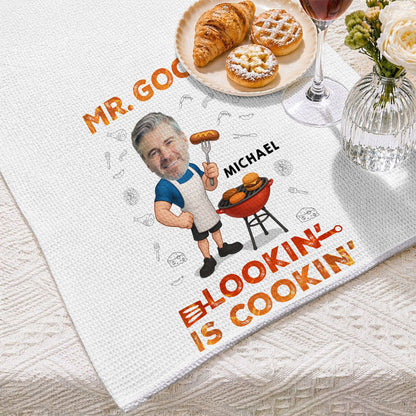 Custom Kitchen Towel for Dad, Funny BBQ Cartoon, One-of-a-Kind Creative Gift for His Kitchen