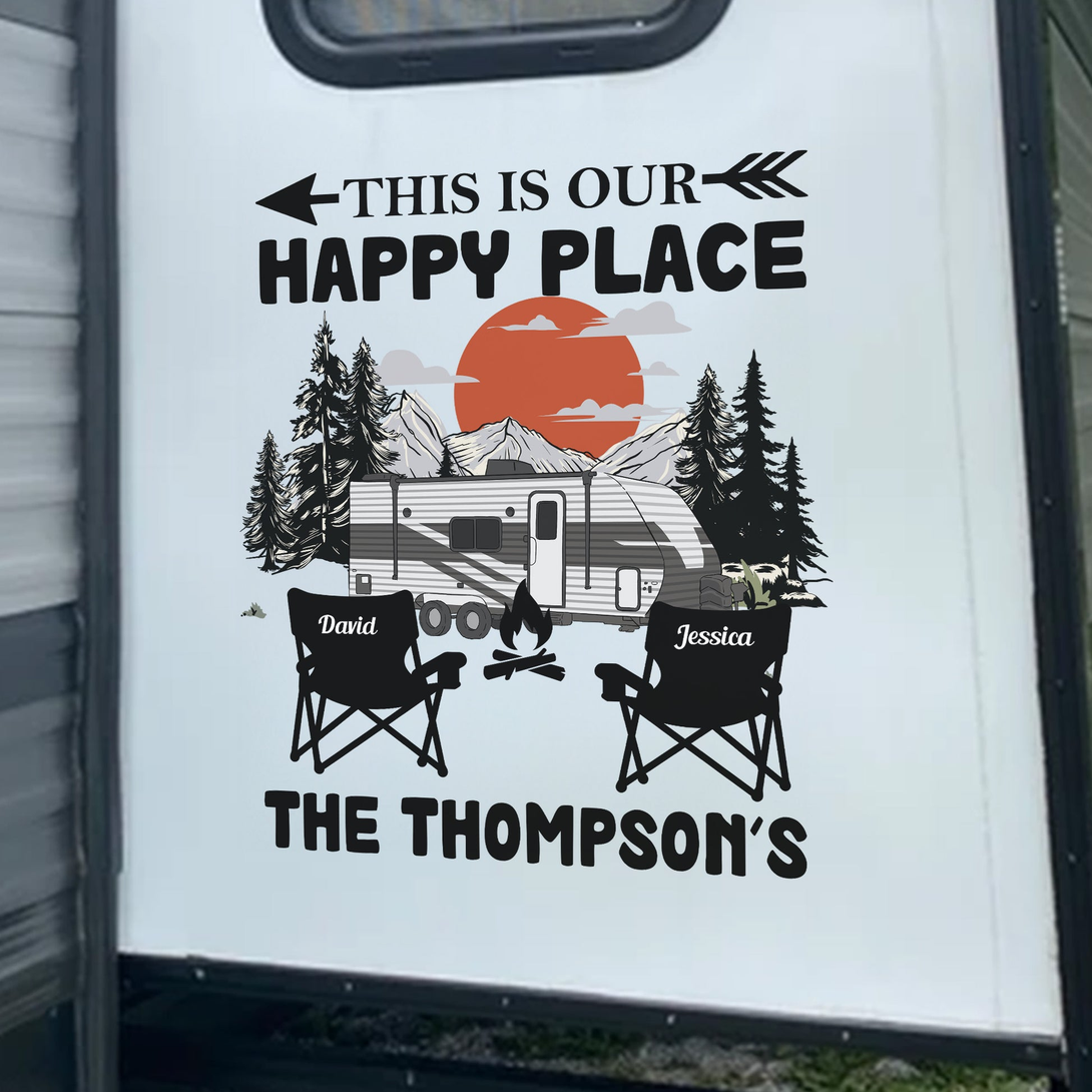 Personalized Happy Place RV Camping Sticker Decal With Custom Family N ...