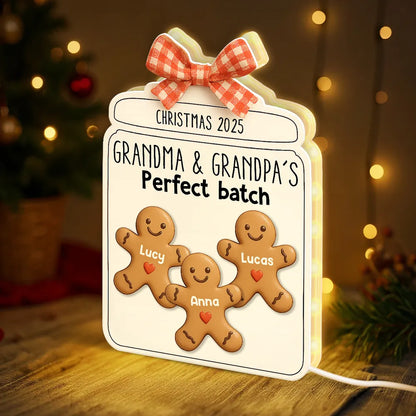 Custom Christmas Acrylic Light Box with Gingerbread Kids Soft Light for Grandparents Cozy Bedroom or Kitchen Décor Unique Gift