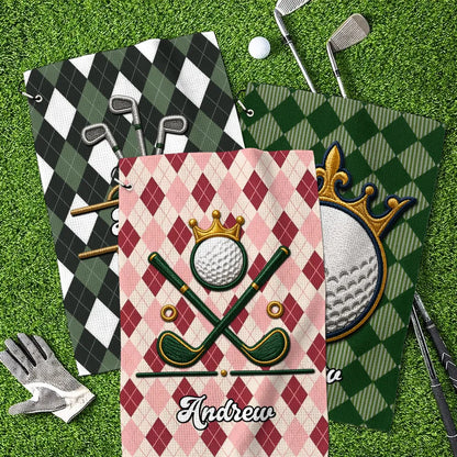 Personalized Golf Bag Towel, Embroidered-Look Waffle Weave Towel with Multiple Pattern Options