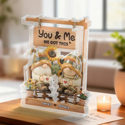 Shaped Acrylic Block Plaque With You & Me Quote Cozy Gnome Couple Shelf Decor A Sweet Personalized Gift for Someone Special