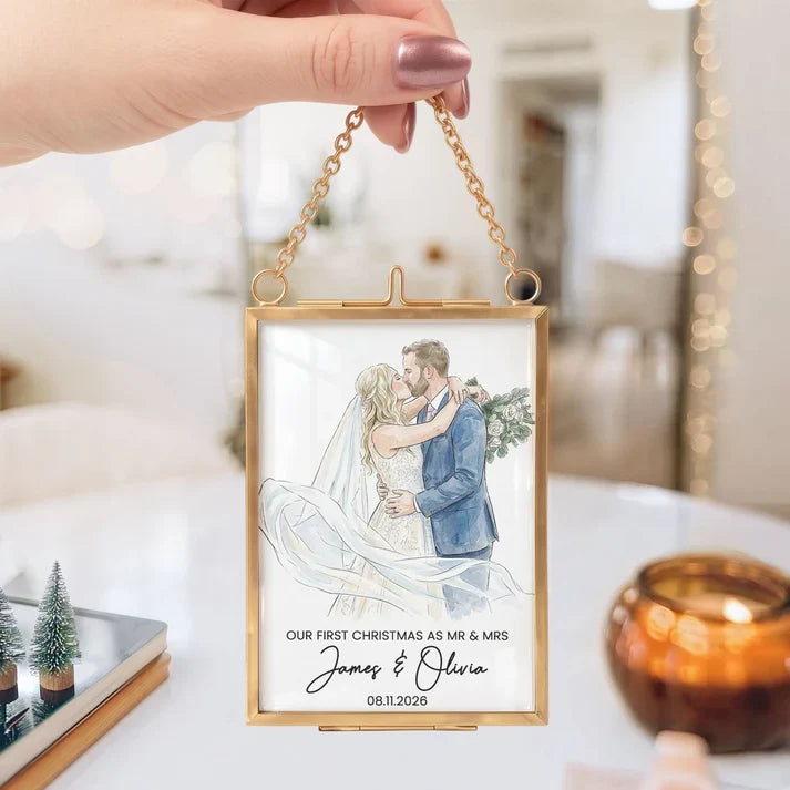 Our First Christmas Hanging Photo Frame Ornament, Personalized Wedding Portrait, Creative Gift for Newlyweds