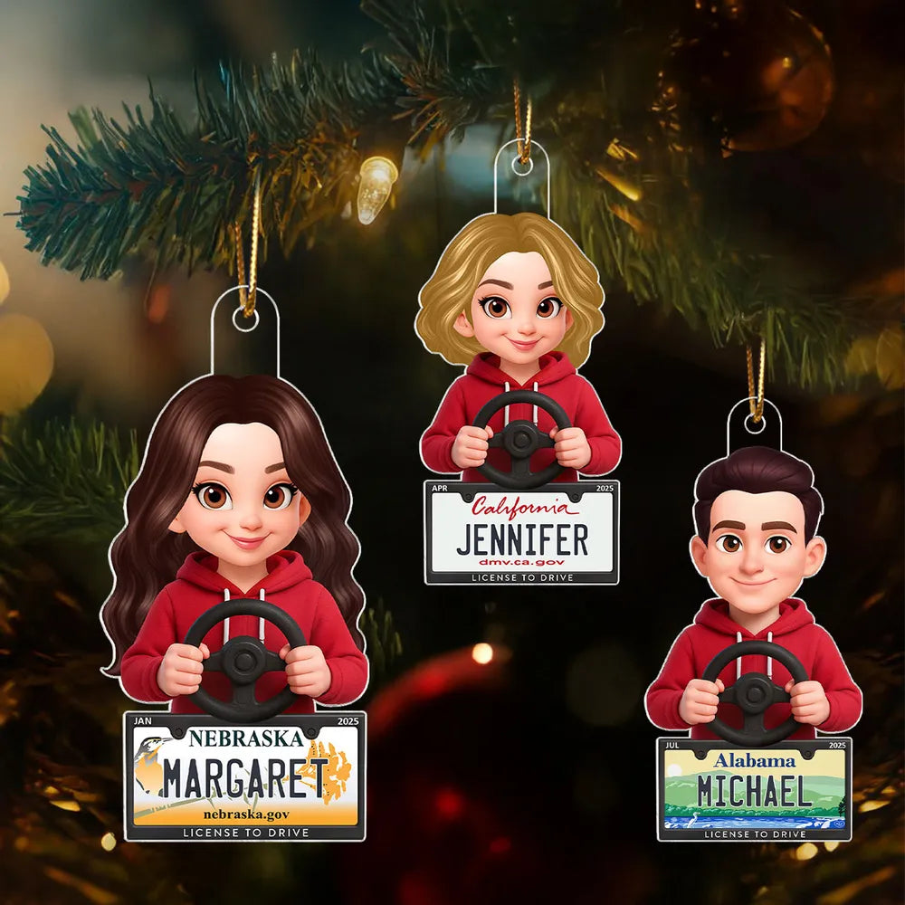Custom State License Plate Driving Ornament – Unique Christmas Tree Decor for New Drivers