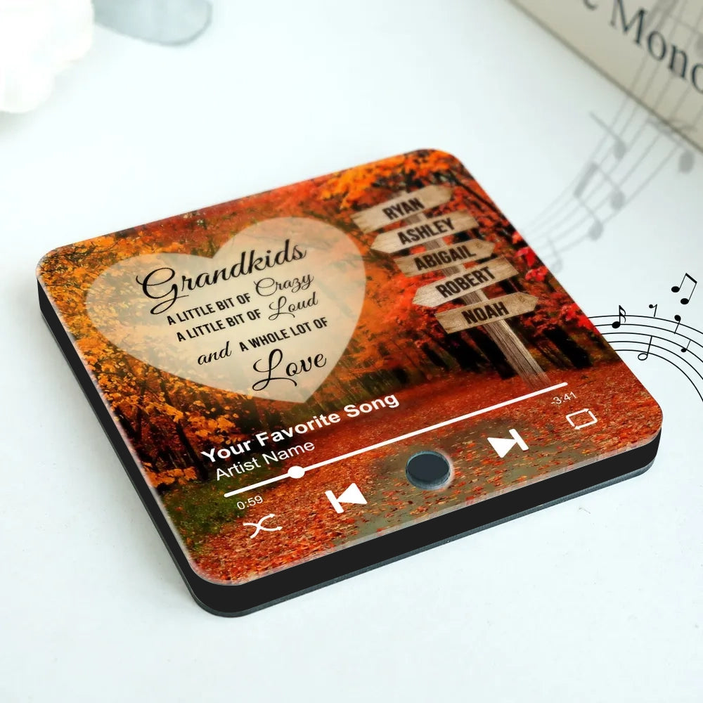 Acrylic Music Magnet with Autumn Forest Design, Grandkids Theme, Clear Print, Perfect Gift for Grandparents