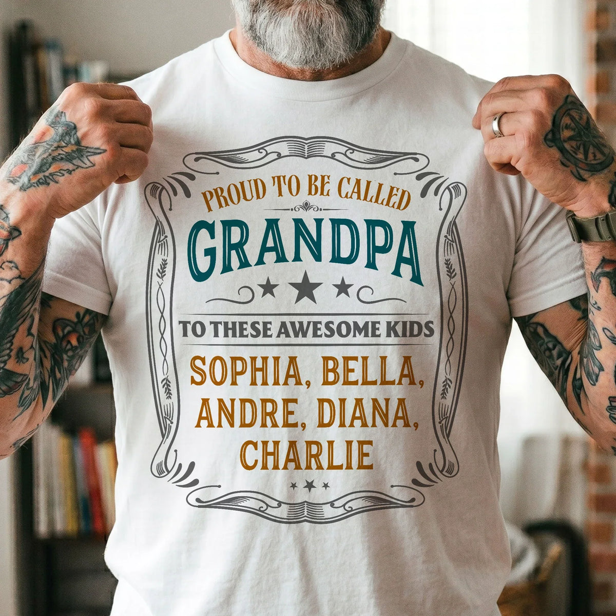 Personalized Classic Tee For Grandpa, Vintage Proud Design, Unique Gift From The Kids
