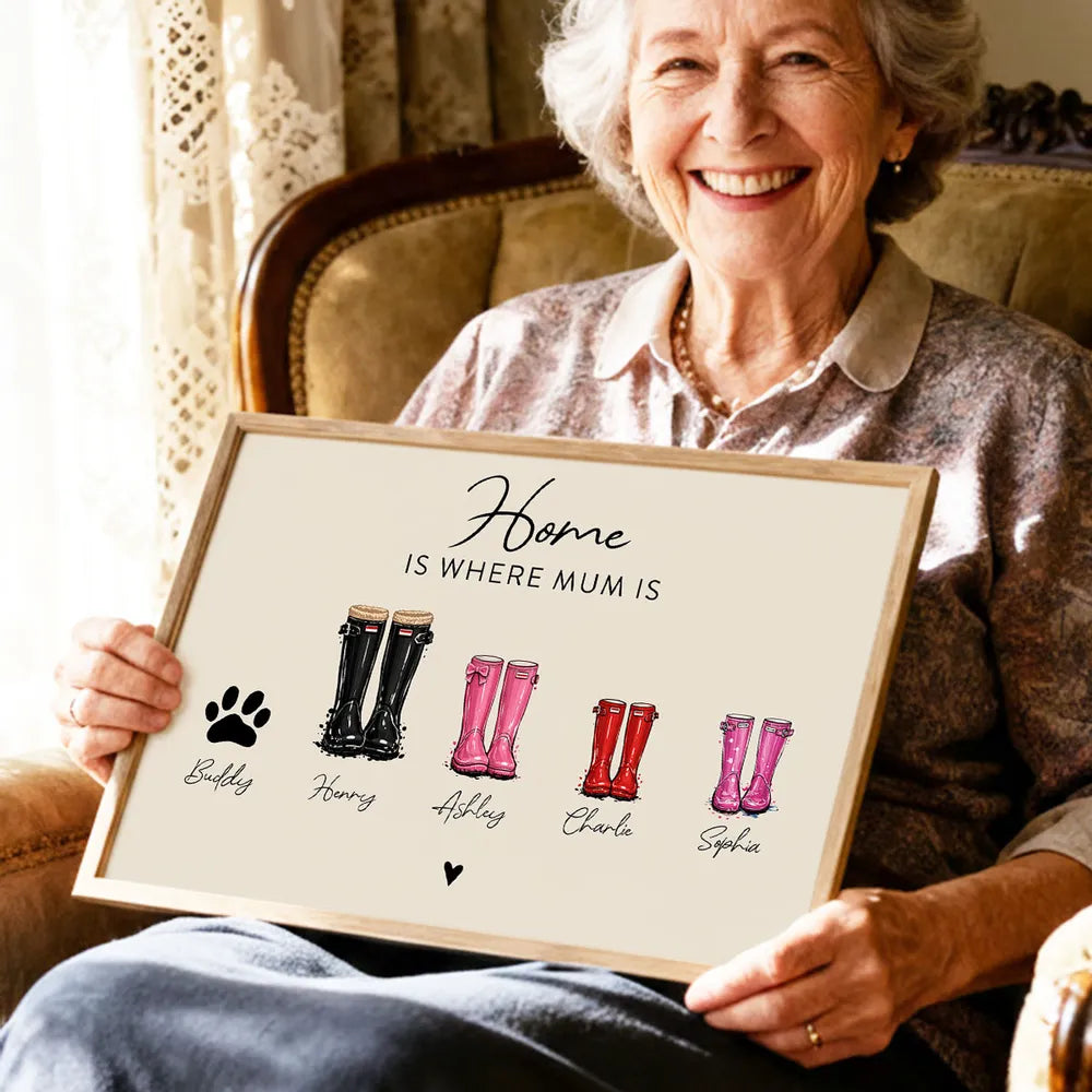 Personalized Family Rain Boots Poster, Custom Name Wall Art for Mom, Modern Keepsake Gift