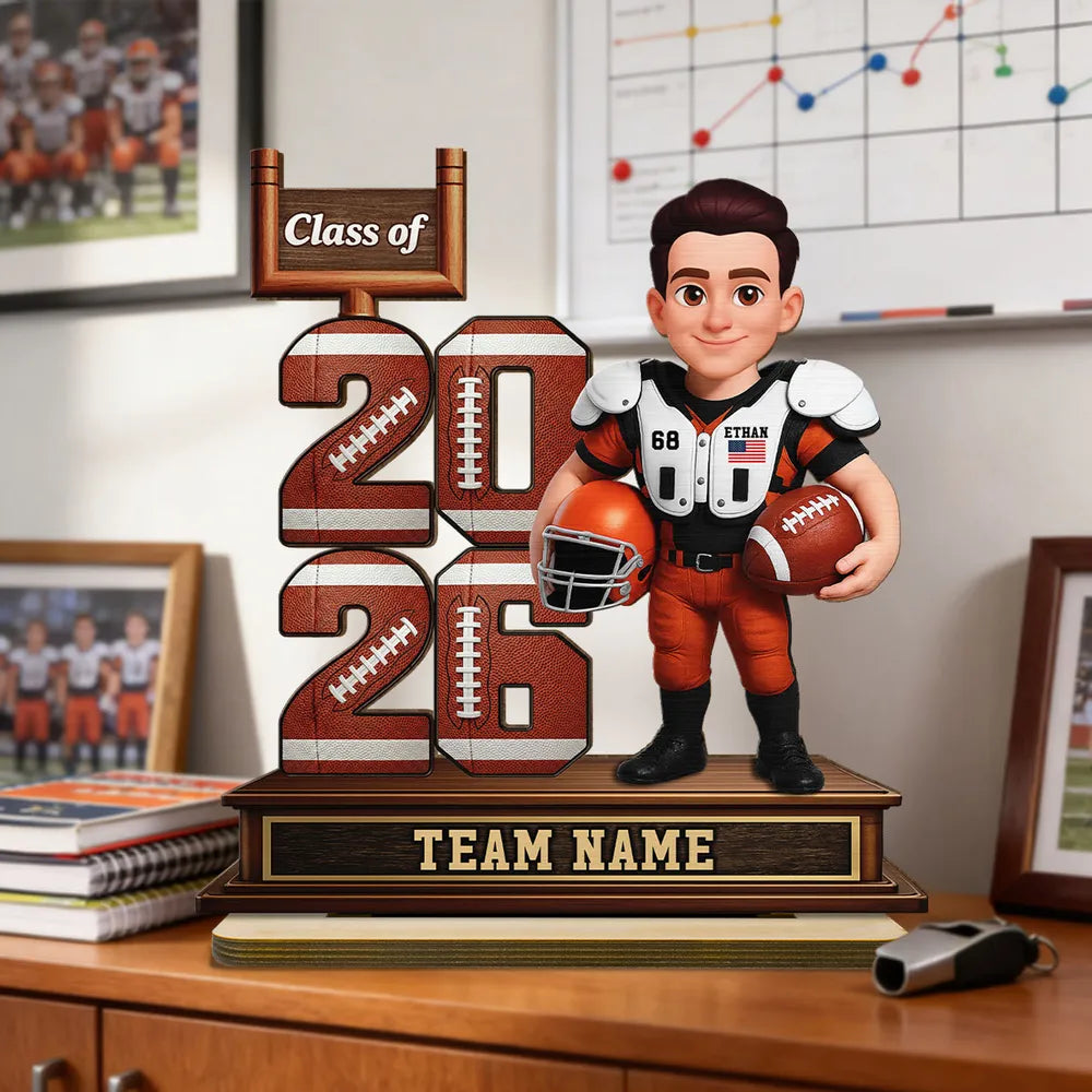 Custom Football Player 2-Layer Wooden Plaque Class of Gift for Son or Daughter, Heartfelt Senior Night Style Memory