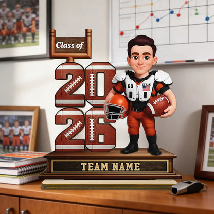 Custom Football Player 2-Layer Wooden Plaque Class of Gift for Son or Daughter, Heartfelt Senior Night Style Memory