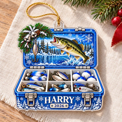 Fishing Memories Acrylic Ornament, Personalized Bass and Lure Scene, Creative Christmas Gift for Dad