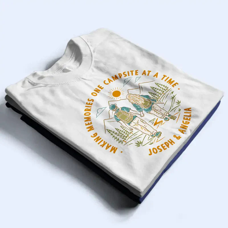 Personalized Classic Tee, Retro Hiking Couple Adventure Partners For Life, Unique Gift For Couples