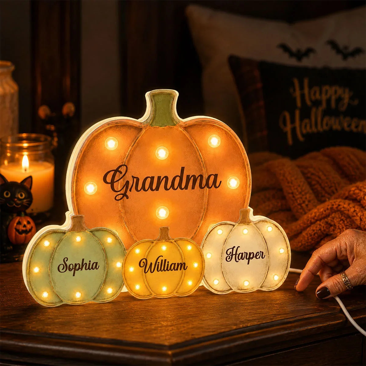 Personalized Grandma Acrylic Light Box with Little Pumpkins, Heartwarming Creative Gift for Family