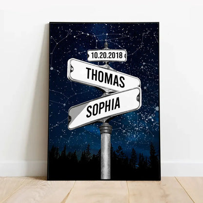 Personalized Star Map Poster with Street Sign Names, Custom Night Sky Wall Art, Unique Gift for Couples and Anniversaries
