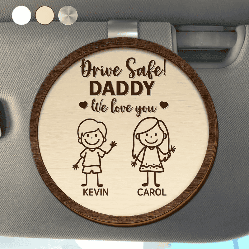 Personalized Car Visor Clip with Drive Safe Daddy Message and Cute Stick Figure - Unique Gift for Dad