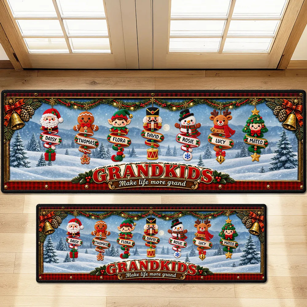 Grandkids Make Life More Grand Personalized Premium Doormat, Festive Snowy Entryway Decor, Creative Gift for Grandparents