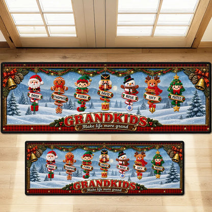 Grandkids Make Life More Grand Personalized Premium Doormat, Festive Snowy Entryway Decor, Creative Gift for Grandparents