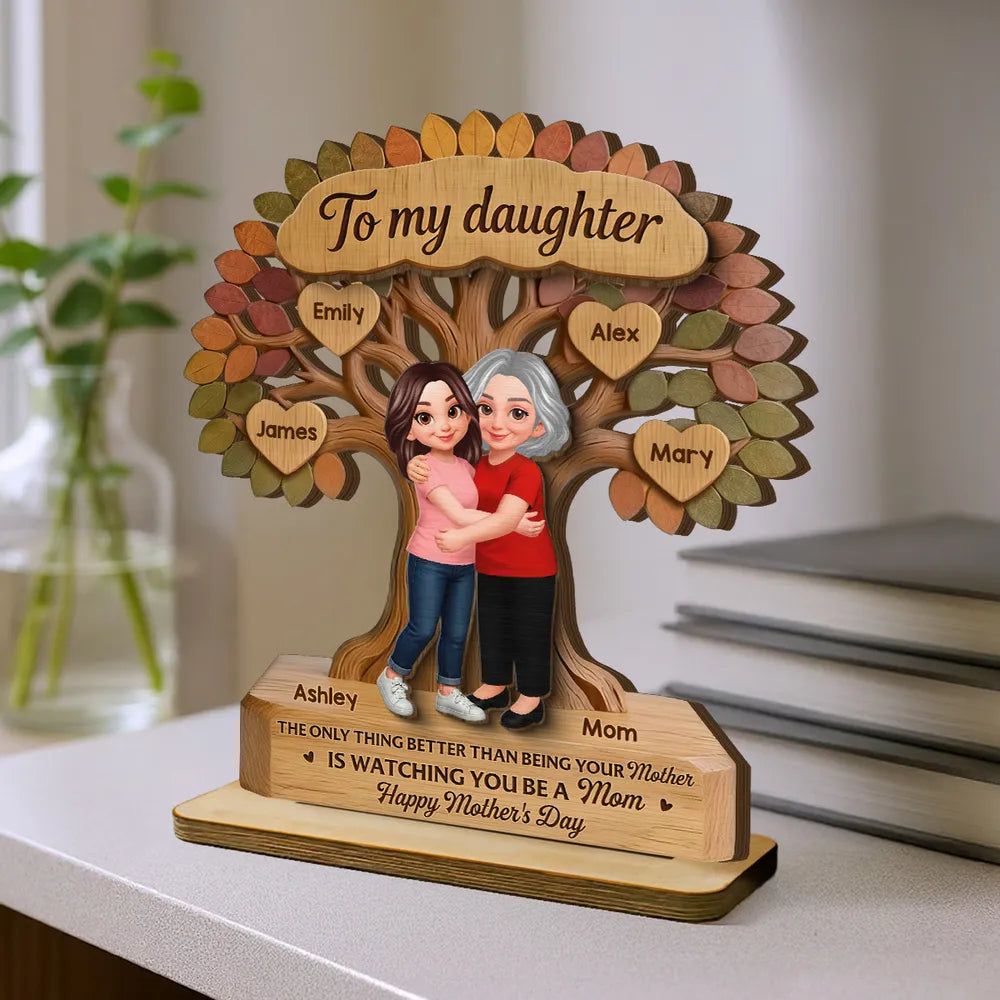 Personalized 2-Layer Wooden Plaque Tree of Life Mom & Daughter Hugging - Unique Mother's Day Gift, Family Keepsake Decor