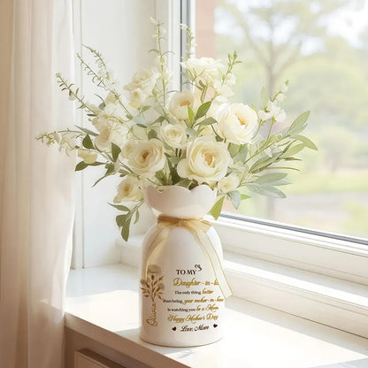 To My Daughter Scalloped Rim Ceramic Vase, Personalized Keepsake Gift From Mom for Mother's Day