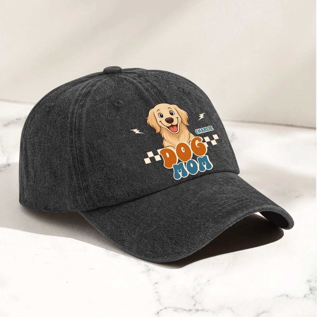 Washed Denim Baseball Cap for Dog Mom, Custom Golden Retriever Graphic, Unique Creative Gift for Pet Owners