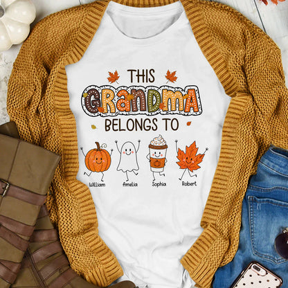 Classic Tee for Grandma, Custom Smiling Pumpkin & Ghost Design, Creative Family Gift