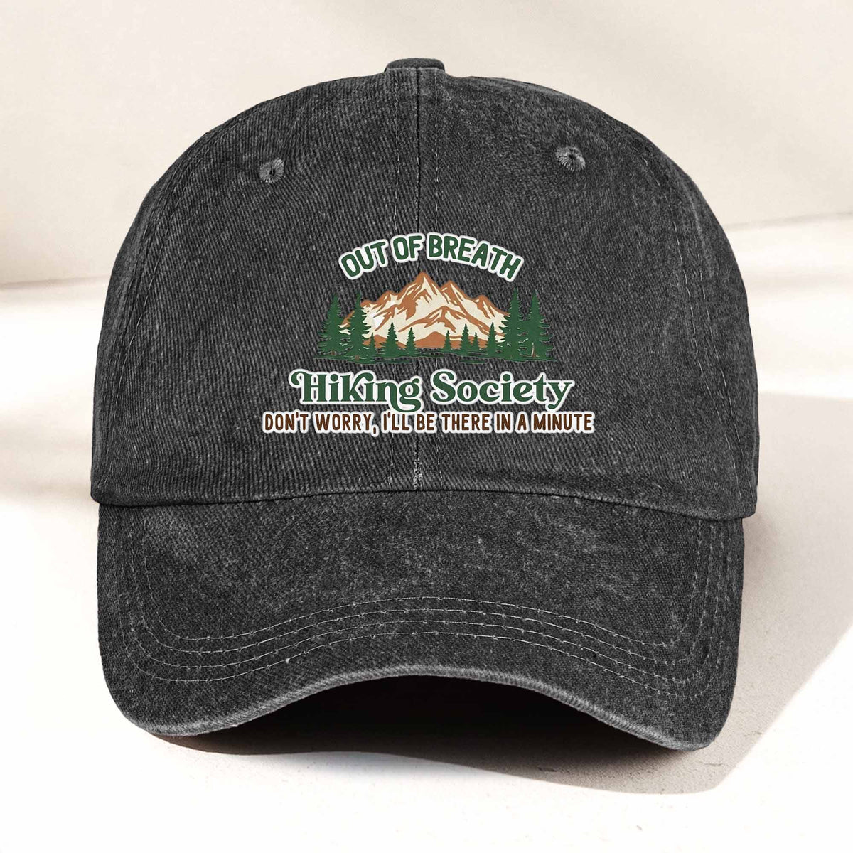 Personalized Washed Denim Baseball Cap, Out Of Breath Hiking Club Sloth, Unique Gift for Hikers