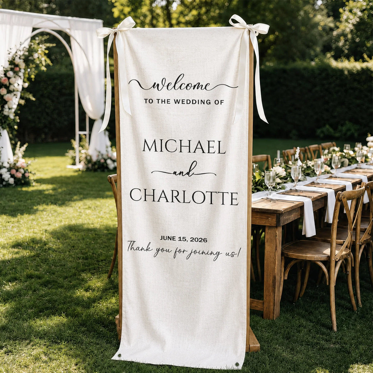 Welcome Banner For Wedding, Custom Script Sign With Soft Floral Decor, Creative Gift For Couple