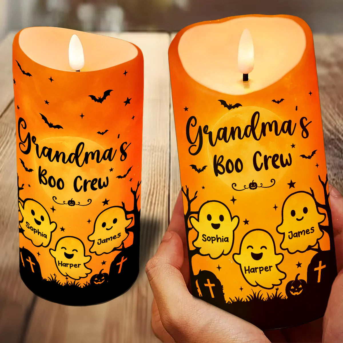 Grandma's Boo Crew Personalized Flameless LED Candle, Halloween Decor, Unique Gift for Grandma