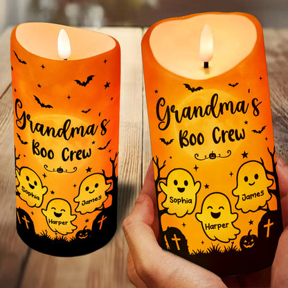 Grandma's Boo Crew Personalized Flameless LED Candle, Halloween Decor, Unique Gift for Grandma