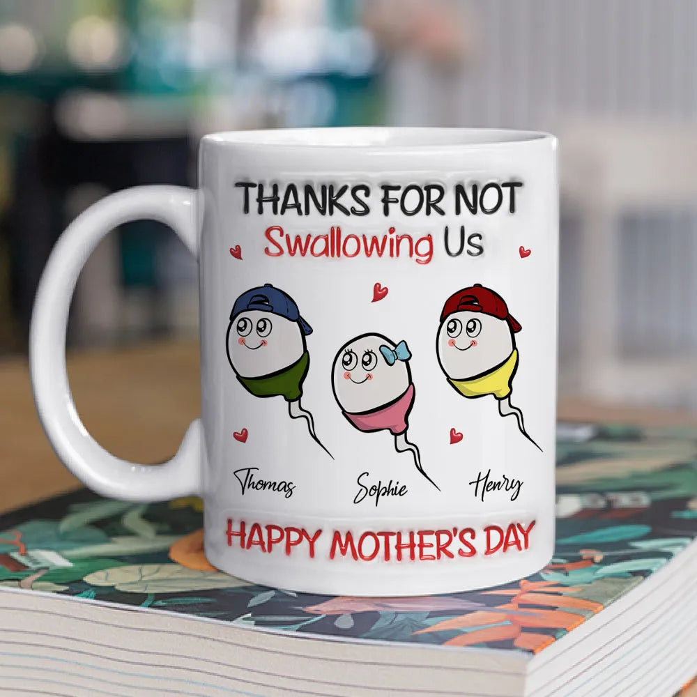 White Ceramic Mug Personalized for Mom, Funny Cute Family Cartoon with Hearts, Creative Mother's Day Coffee Gift
