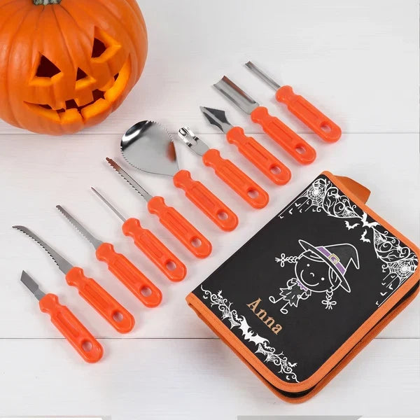Bright Orange Personalized Pumpkin Carving Kit for Family Carving Nights, Creative Halloween Gift for Kids