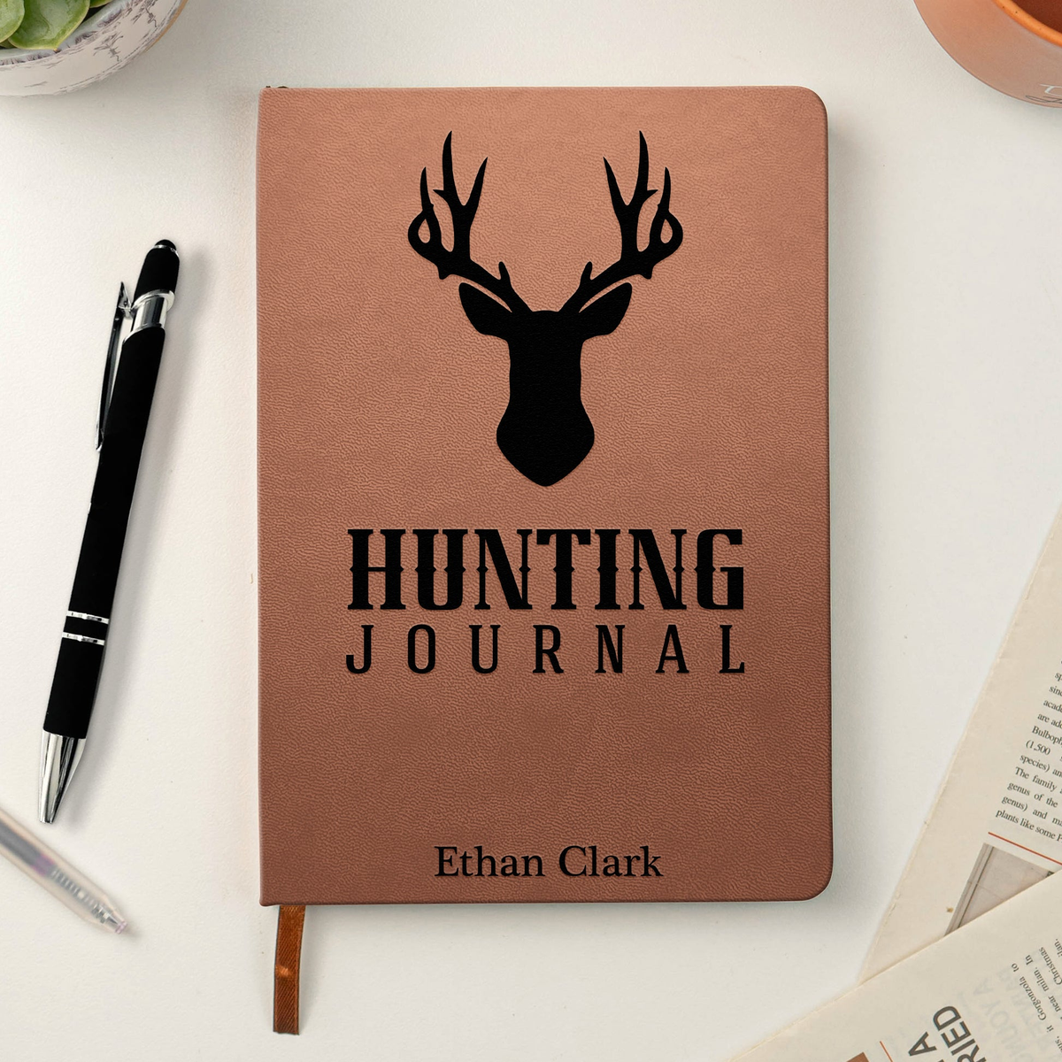 Leather Journal Deer Hunting Journal with Stag & Forest Cover for Hunting Adventures Unique Gift for Husband Dad Grandpa
