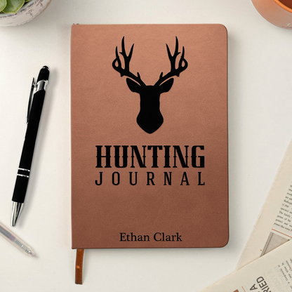Leather Journal Deer Hunting Journal with Stag & Forest Cover for Hunting Adventures Unique Gift for Husband Dad Grandpa