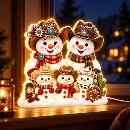 Personalized Acrylic Light Box, Grandma and Grandpa Snowmen, Heartwarming Creative Gift for Family