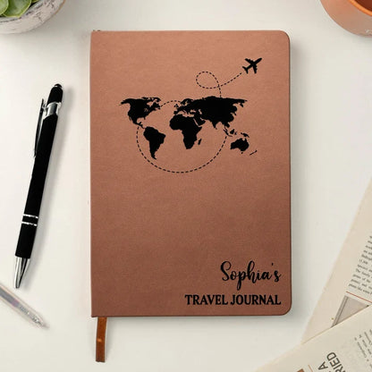 Personalized Leather Journal for Travel Memories with Compass and Luggage Art, Creative Gift for Friends